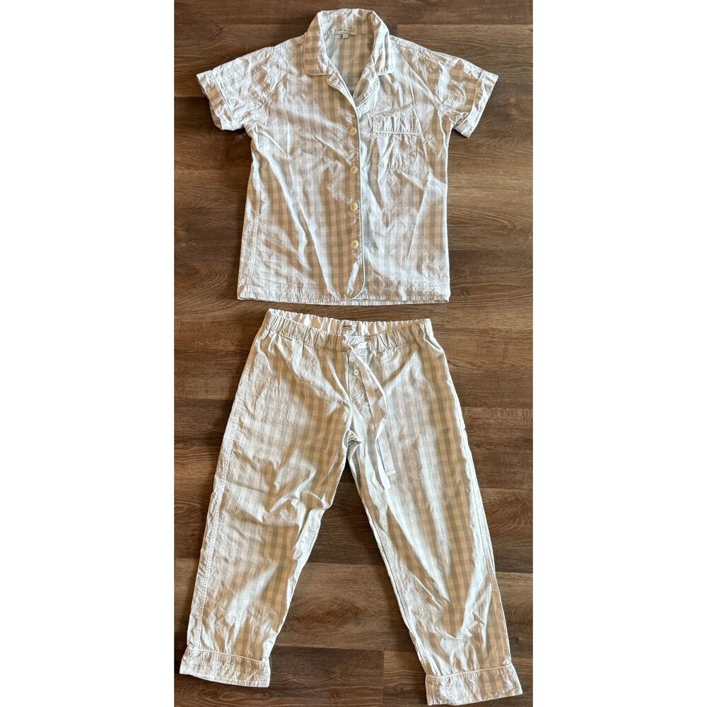 Serena & Lily Gray Gingham Cotton Pajama Set Short Sleeve Sz S